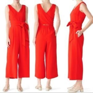 J Crew Bright Cerise Red Wrap-Tie Palazzo Romper.